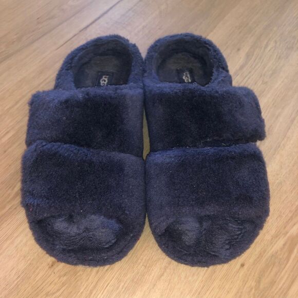 UGG FLUFF YOU IT YEAH SHEEPSKIN SHEARLING FUR BLUE SLIDES SLIPPERS MENS SIZE 11 main image 5